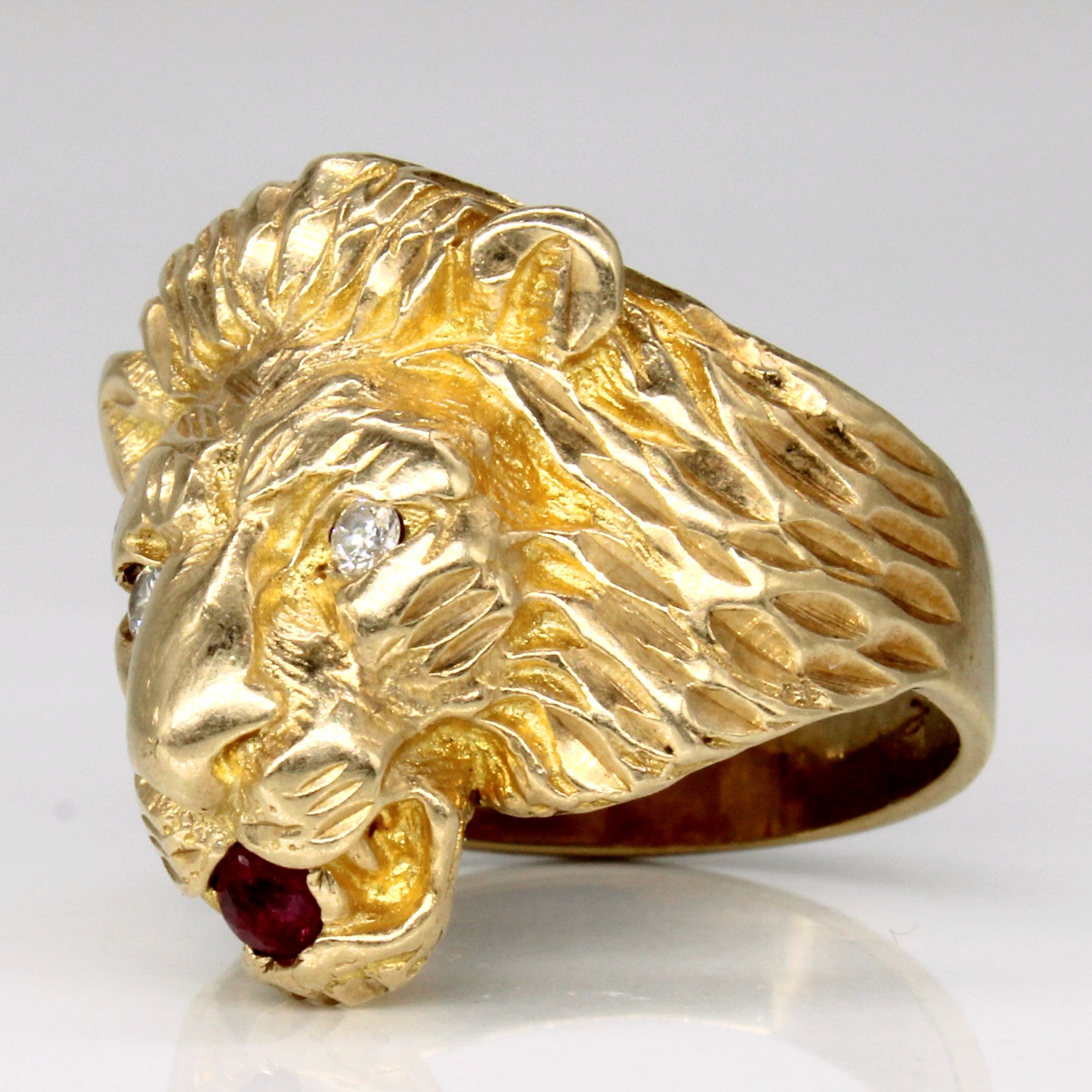 Ruby & Diamond Lion 14k Ring | 0.10ct, 0.06ctw | SZ 6.75 |