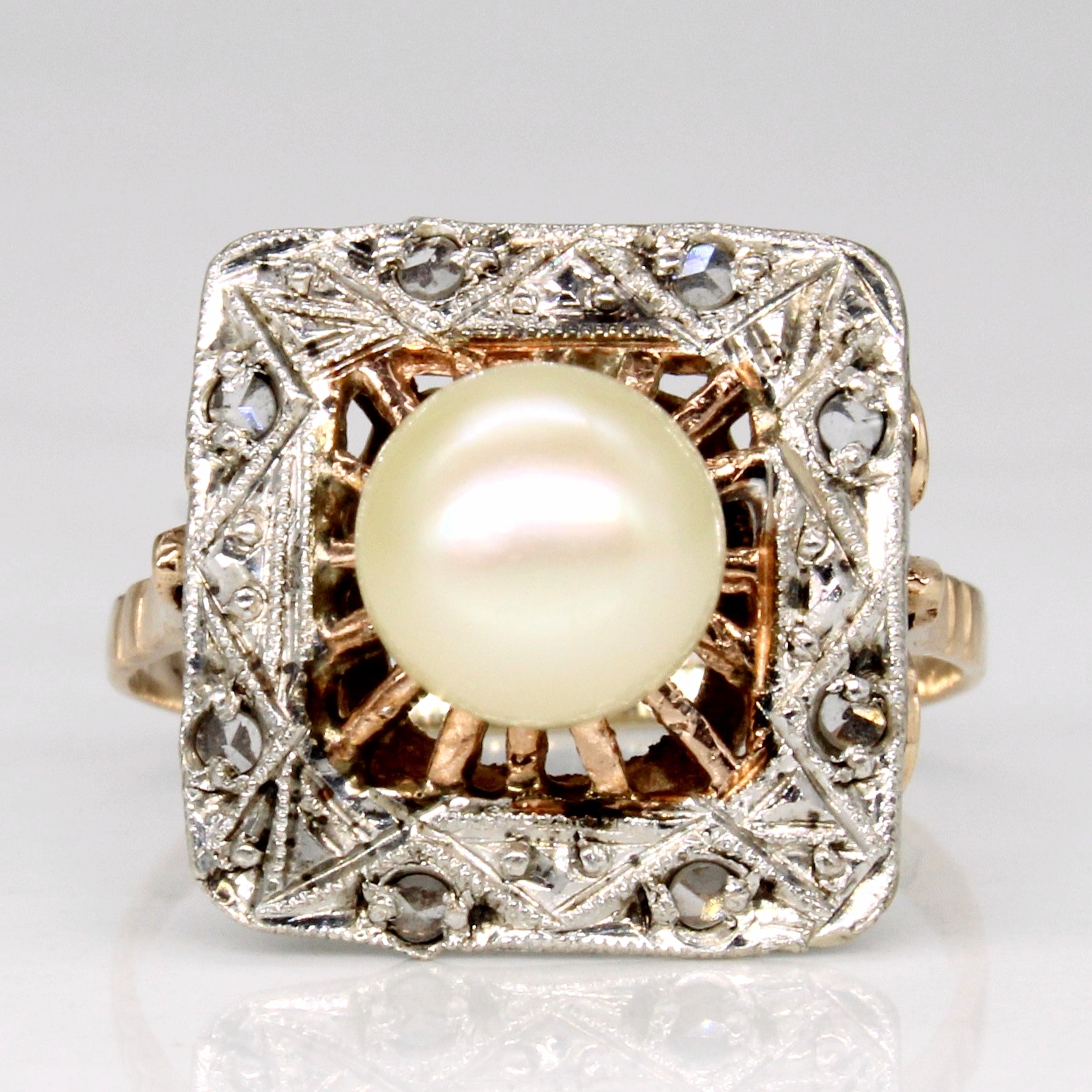 Pearl & Colourless Topaz Cocktail Ring | 0.08ctw | SZ 8 |