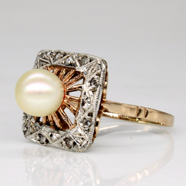 Pearl & Colourless Topaz Cocktail Ring | 0.08ctw | SZ 8 |