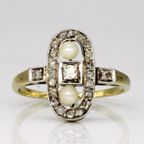Art Deco Pearl & Diamond Ring | 0.19ctw | SZ 7.25 |