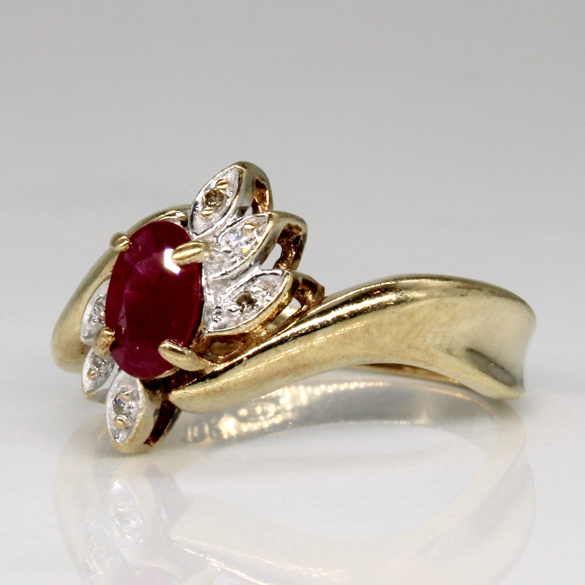 Ruby & Diamond Cocktail 10k Ring | 0.35ct, 0.03ctw | SZ 6.25 |