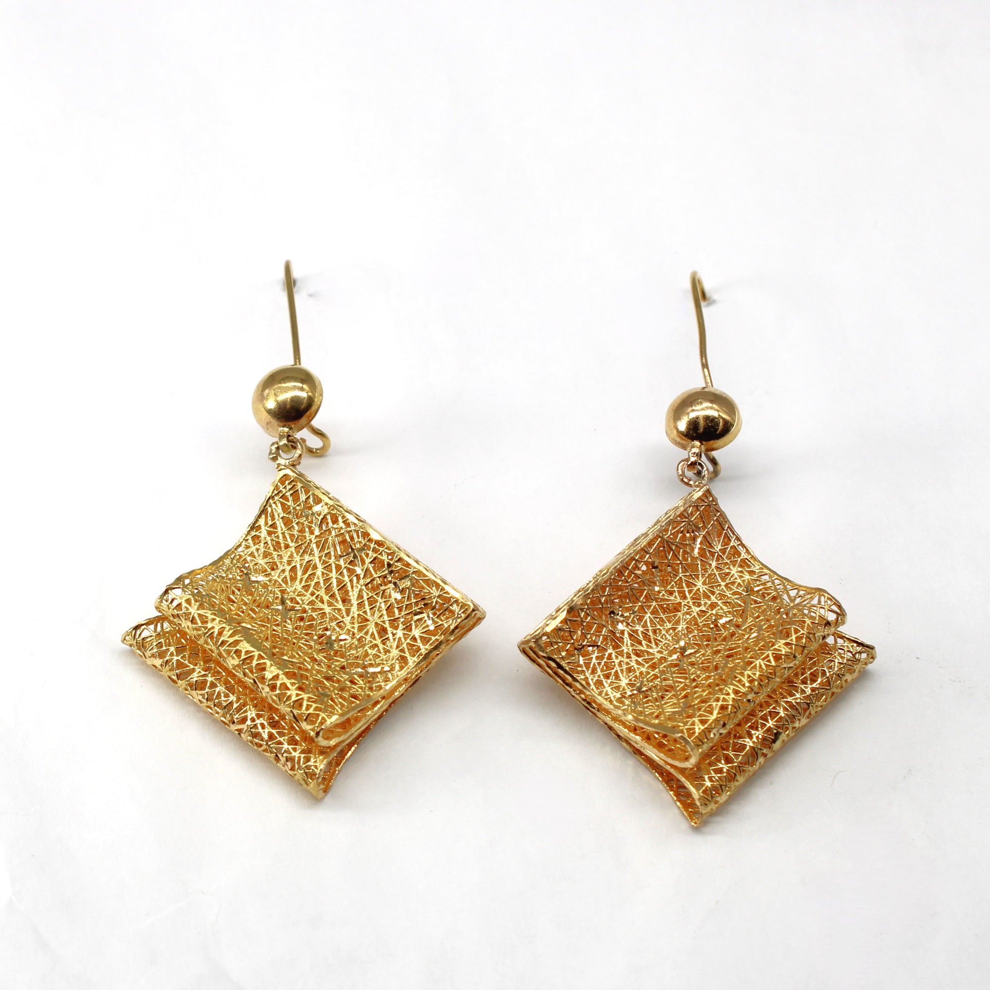 Woven Texture Gold Dangle Earrings