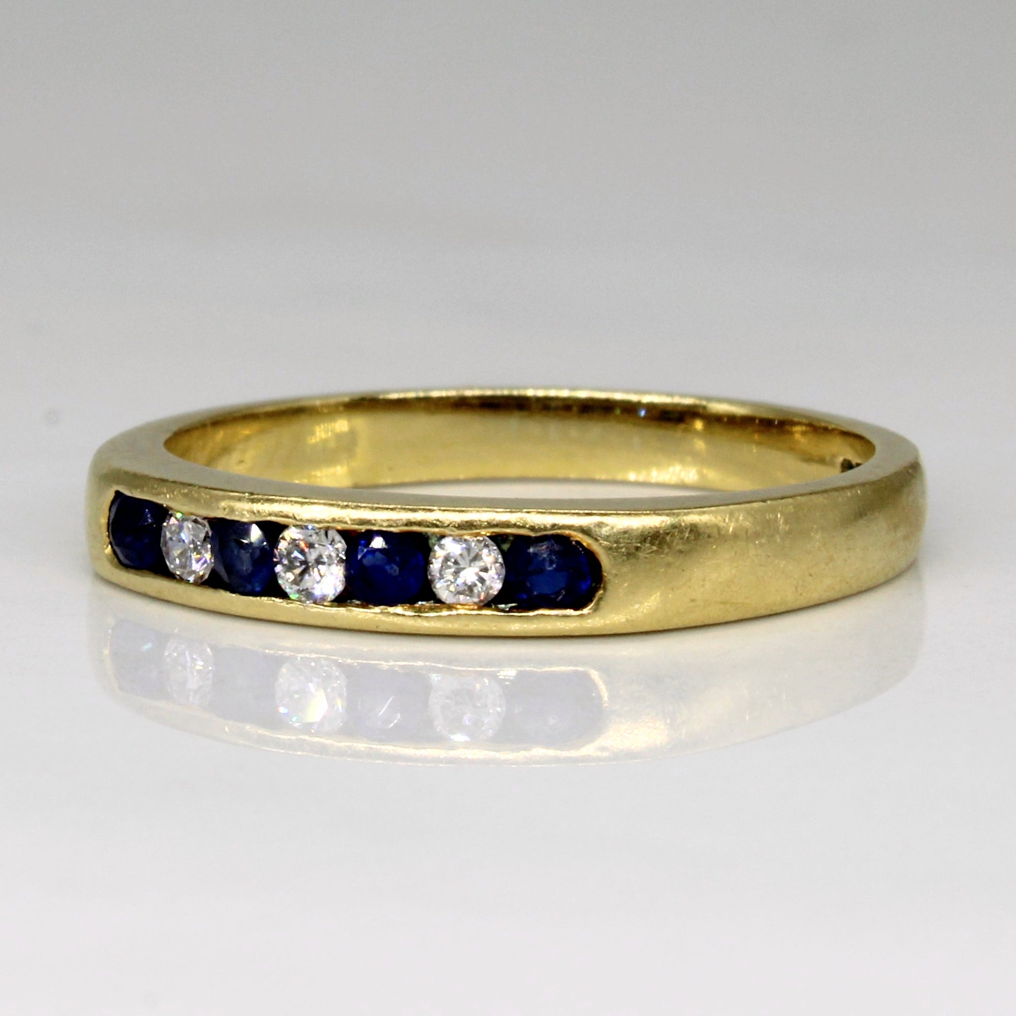 Channel Set Sapphire & Diamond 18K Ring | 0.16ctw, 0.12ctw | SZ 8 |