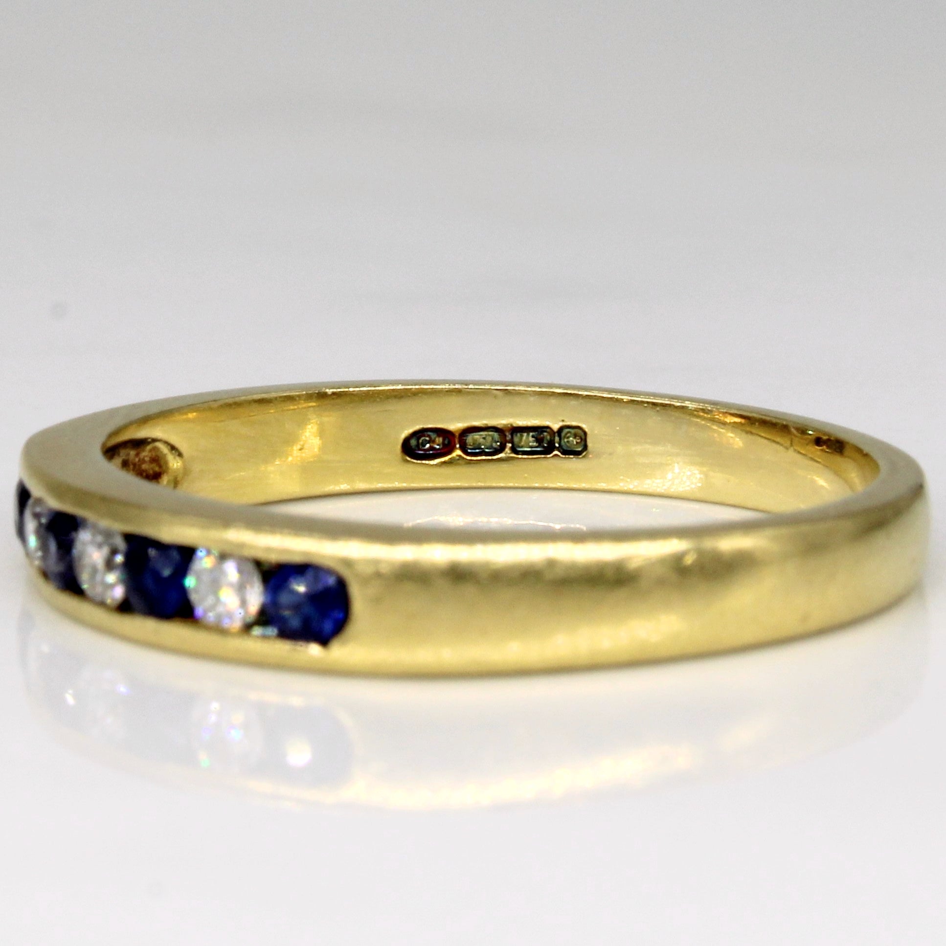 Channel Set Sapphire & Diamond 18K Ring | 0.16ctw, 0.12ctw | SZ 8 |