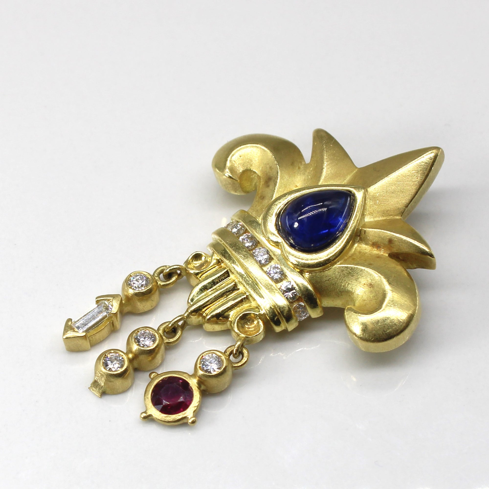 Multi Gemstone Textured Gold Brooch | 1.85ctw, 0.30ct, 0.48ctw |