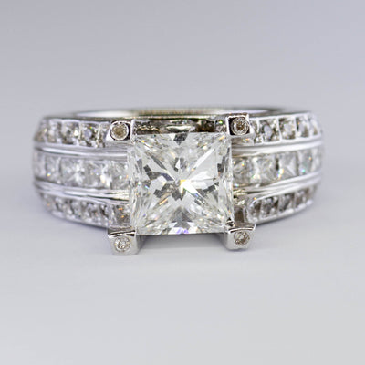 2.20ct Princess-Cut Natural Diamond Engagement Ring | 3.77ctw | VS2/SI1 F/G Vg | SZ 4 |