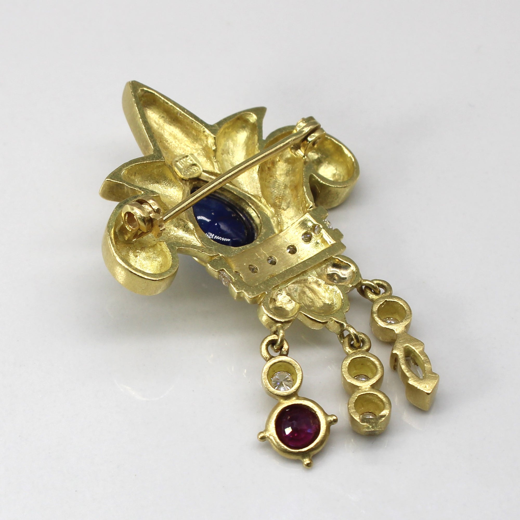 Multi Gemstone Textured Gold Brooch | 1.85ctw, 0.30ct, 0.48ctw |