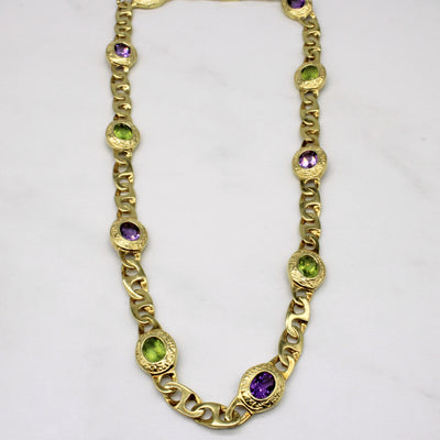 14k Yellow Gold Amethyst and Peridot Chain Necklace | 7.90ctw | 16