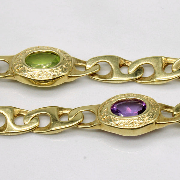 14k Yellow Gold Amethyst and Peridot Chain Necklace | 7.90ctw | 16