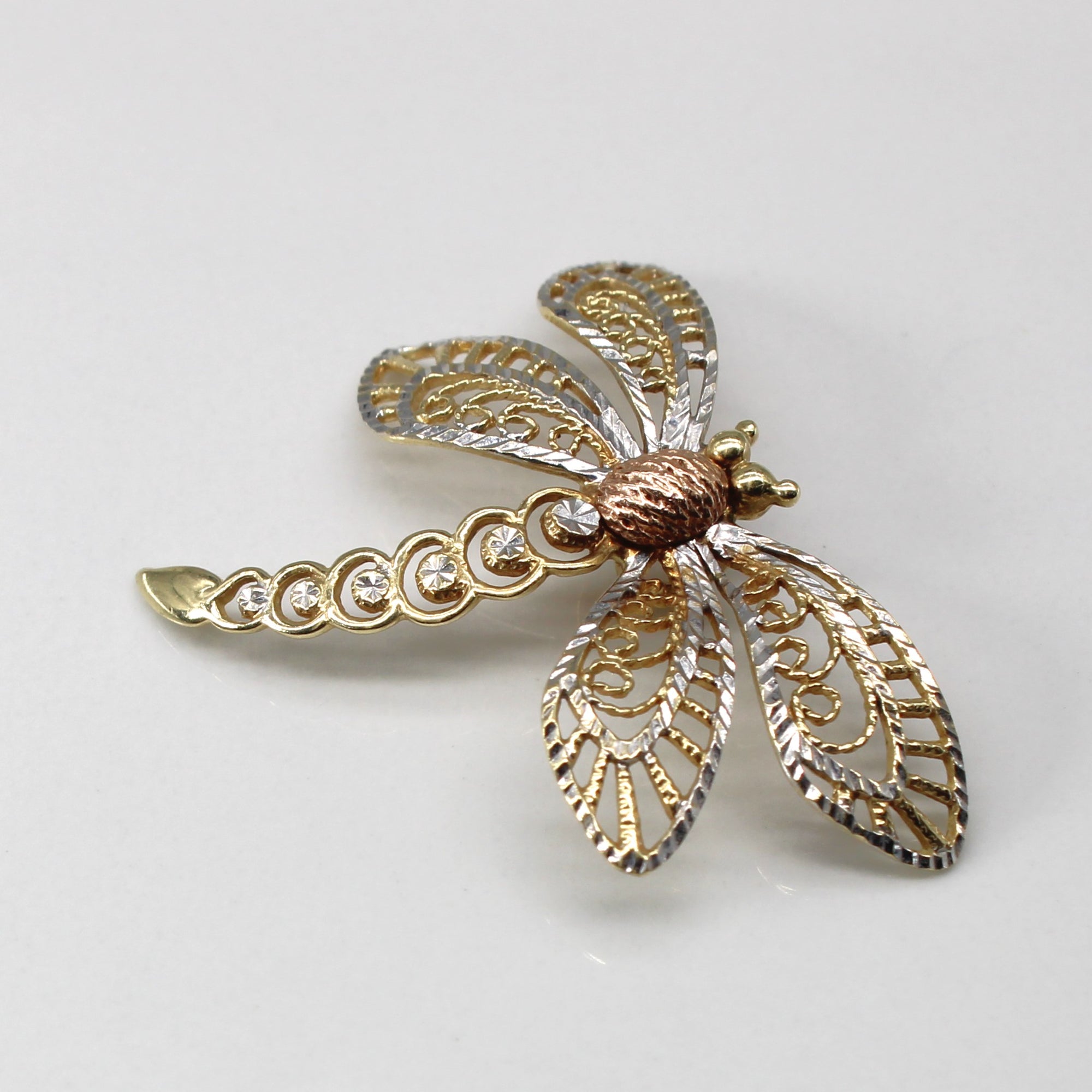 Two Tone Gold Dragonfly Brooch