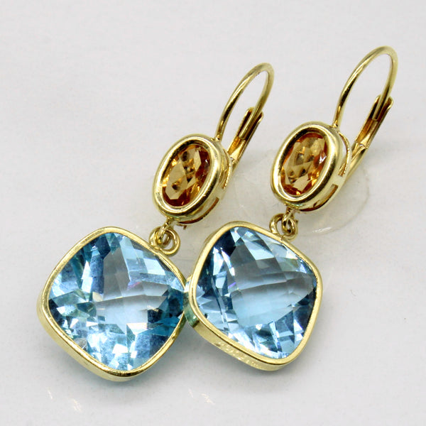 14k Yellow Gold Checkerboard Topaz and Citrine Earrings | 7.92ctw