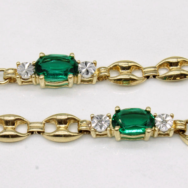 10k Synthetic Oval Emerald and Diamond Beacelet | 2.45ctw | 7.5