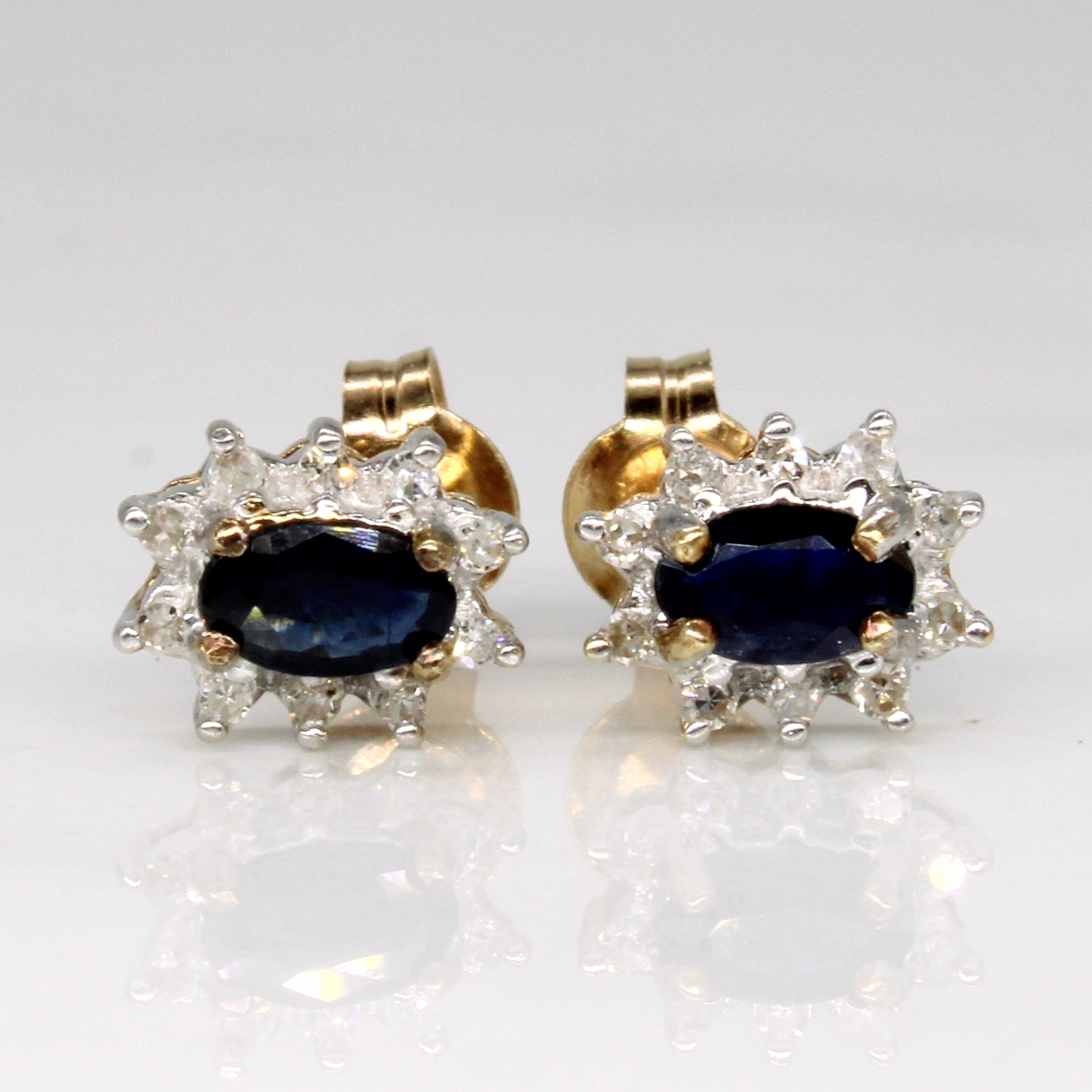 Sapphire & Diamond Stud 10k Earrings | 0.40ctw, 0.06ctw |