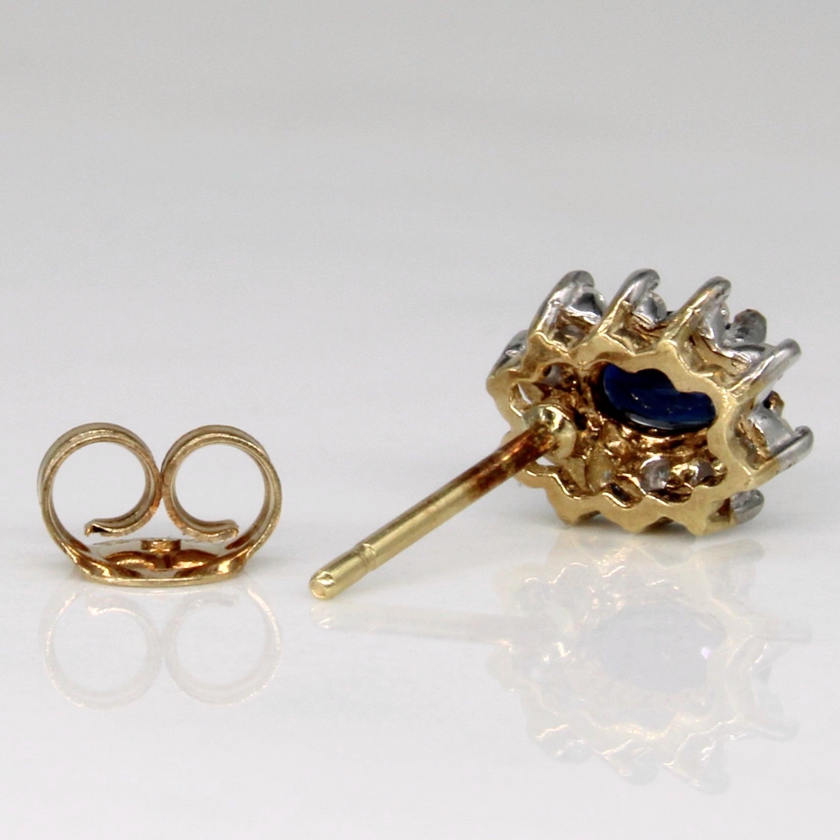 Sapphire & Diamond Stud 10k Earrings | 0.40ctw, 0.06ctw |