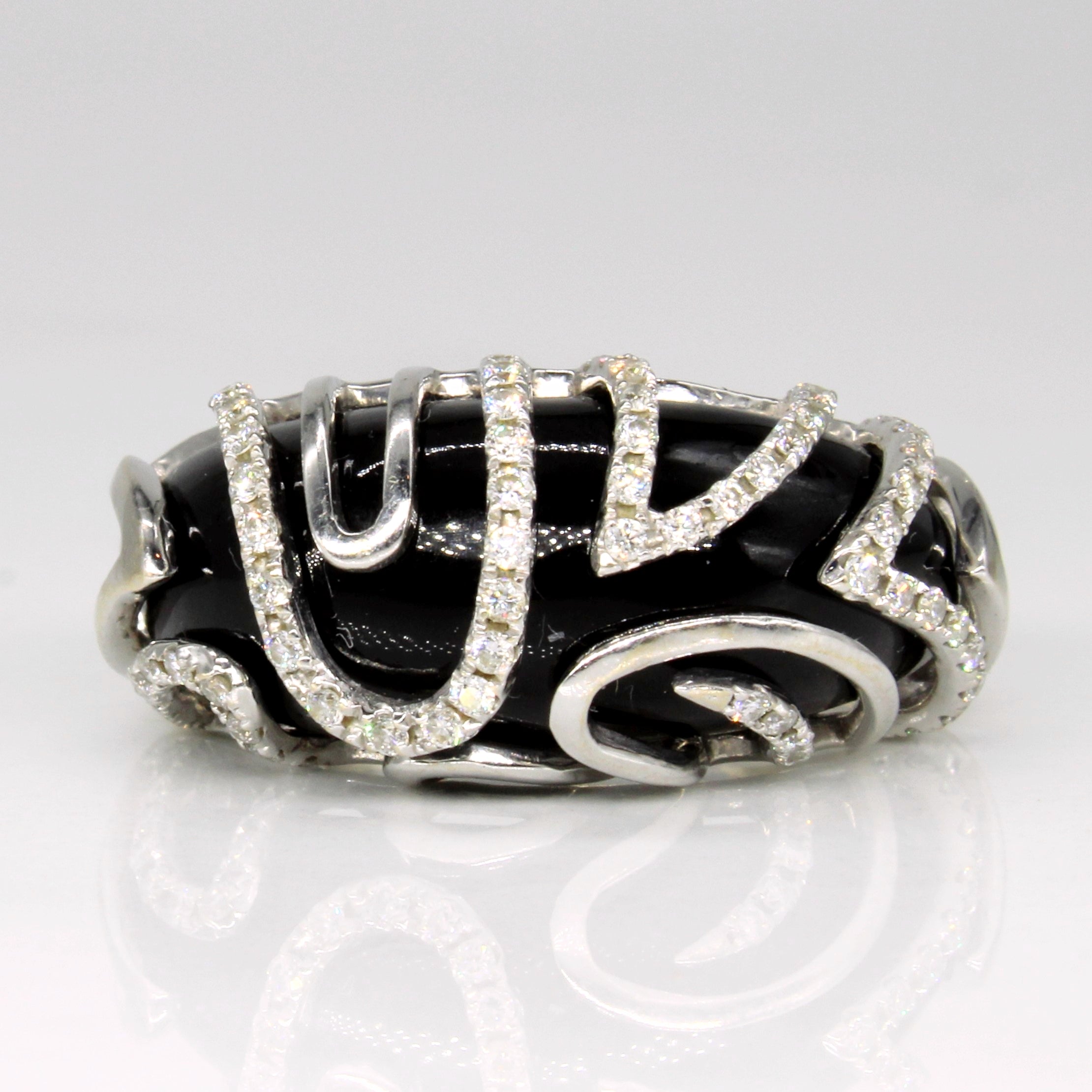 Black Onyx & Diamond Cocktail Ring | 7.00ct, 0.33ctw | SZ 6 |