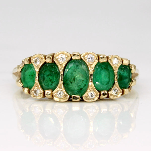 14k Yellow Gold Oval Emerald and Diamond Ring | 0.81ctw | SZ 8.5
