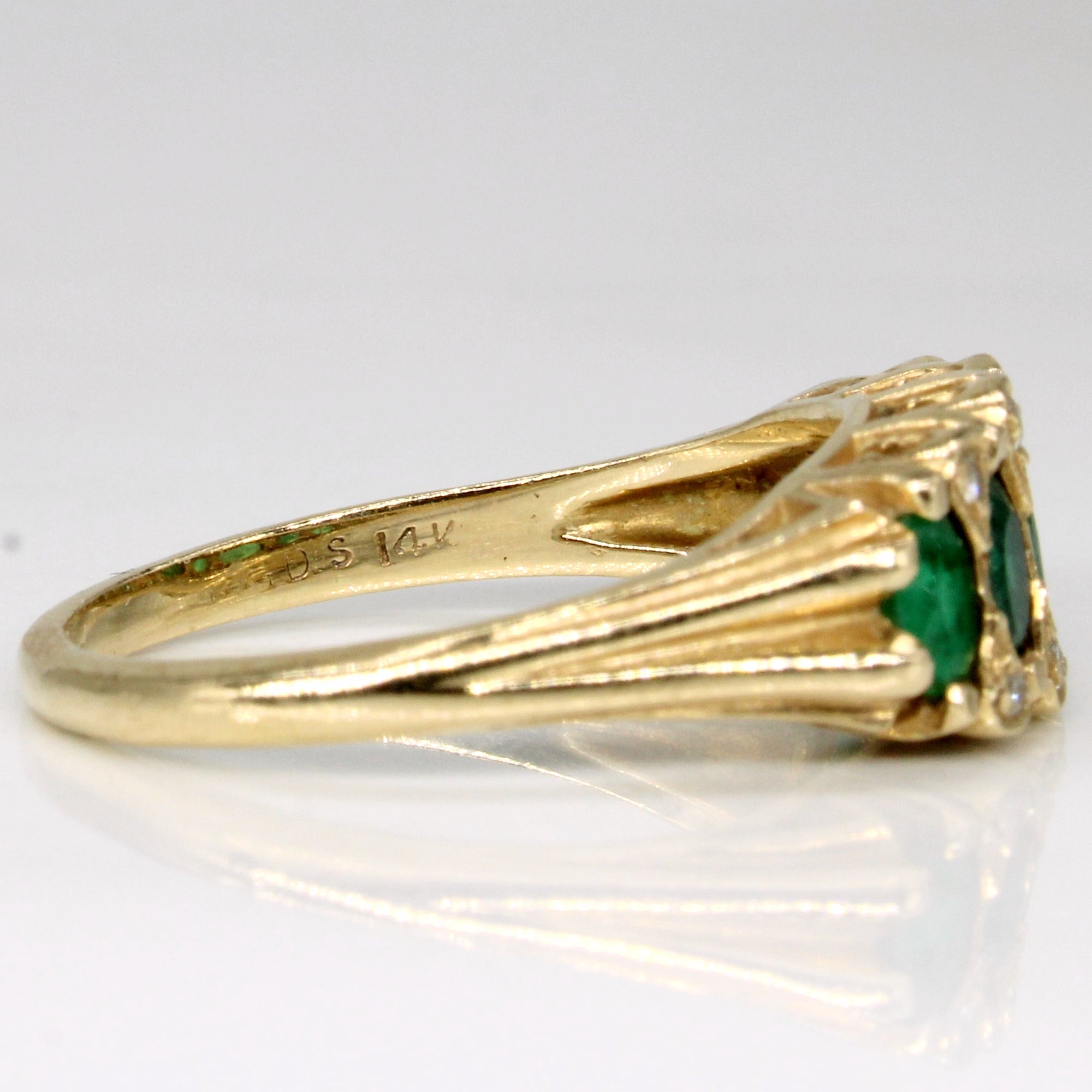 14k Yellow Gold Oval Emerald and Diamond Ring | 0.81ctw | SZ 8.5