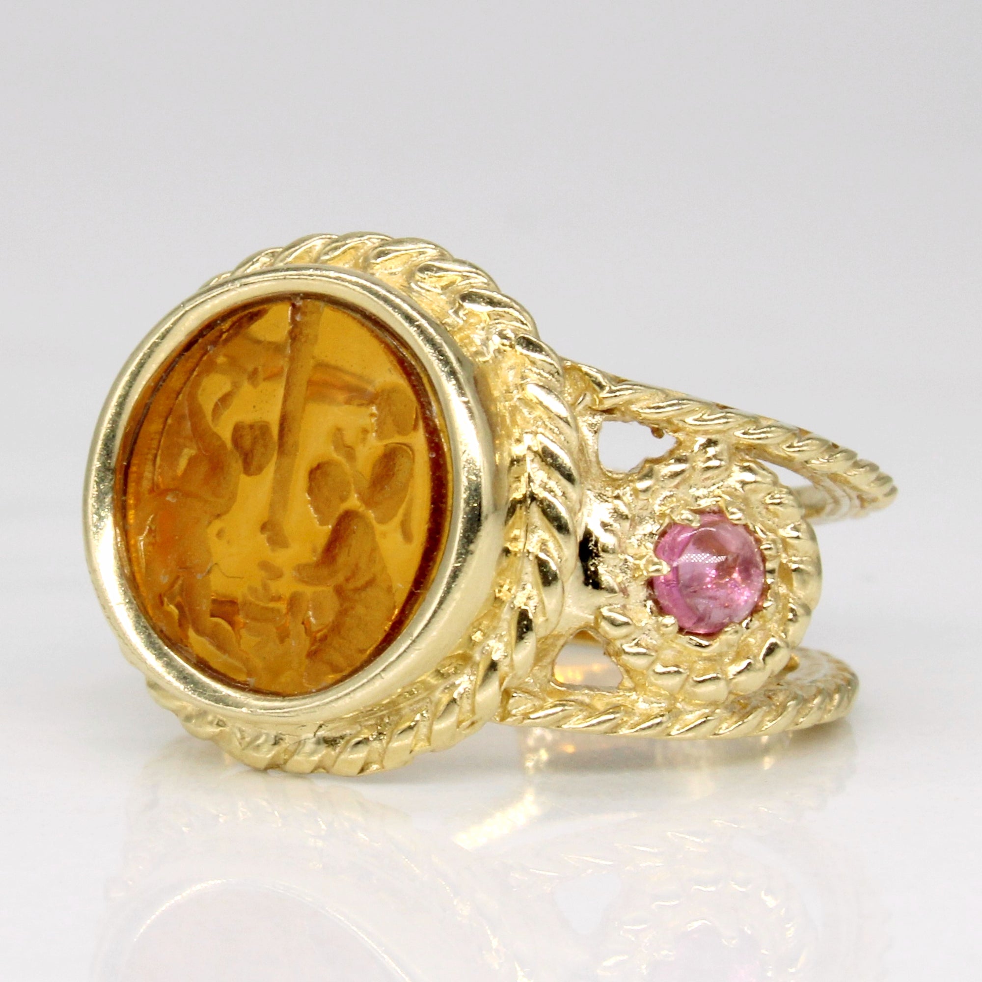 Italian Vintage Glass & Tourmaline Intaglio Ring | 6.00ct, 0.20ctw | SZ 6 |