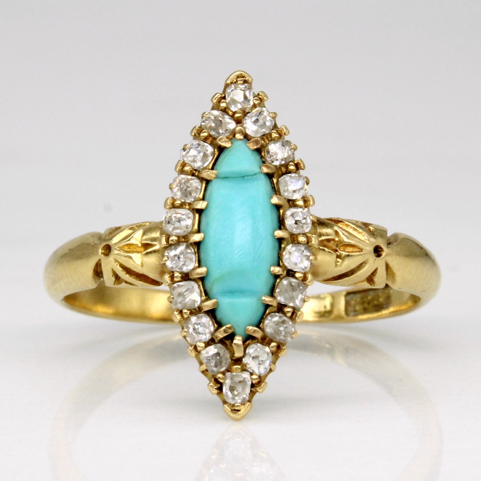 Vintage Turquoise & Diamond Halo Ring | 0.40ct, 0.18ctw | SZ 7.25 |