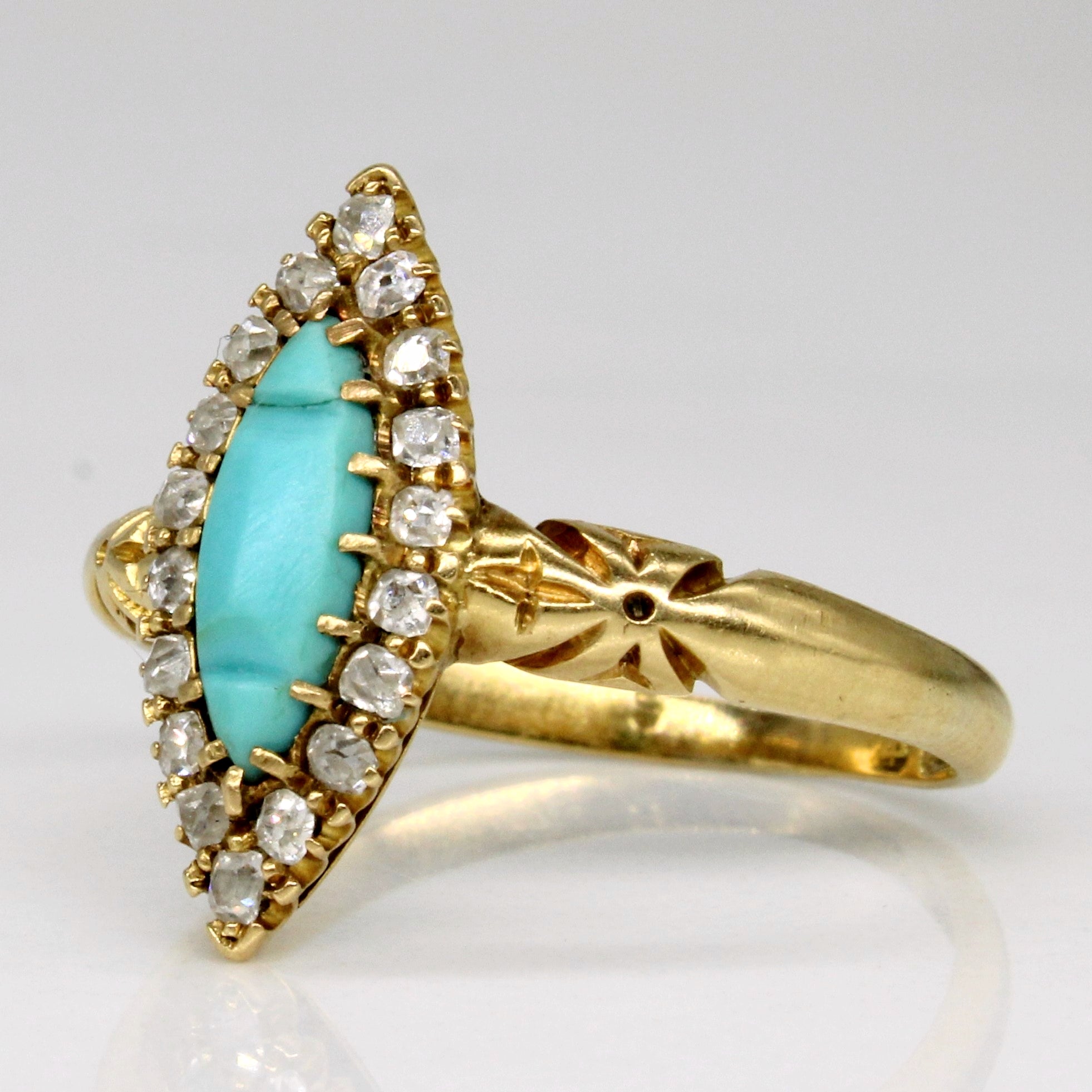 Vintage Turquoise & Diamond Halo Ring | 0.40ct, 0.18ctw | SZ 7.25 |