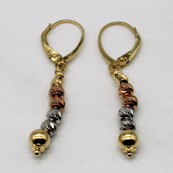 18k Tri Tone Gold Drop Bead Earrings