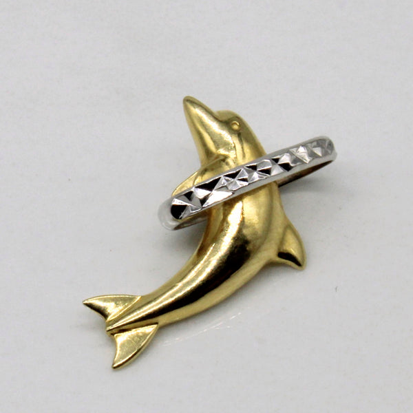 14k Two Tone Gold Dolphin Pendant