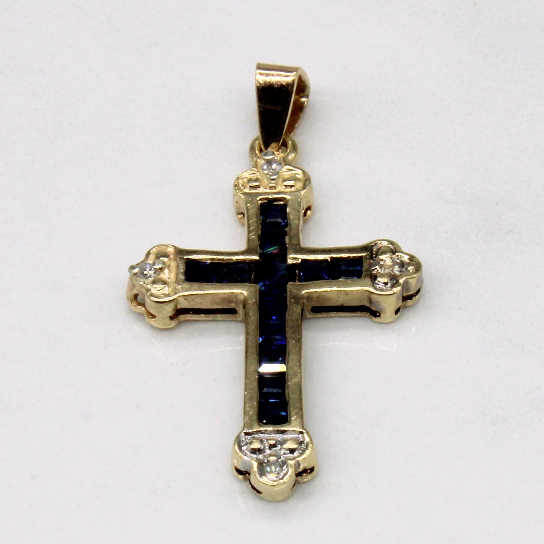 Sapphire and Diamond Cross 10k Pendant | 0.75ctw, 0.028ctw |