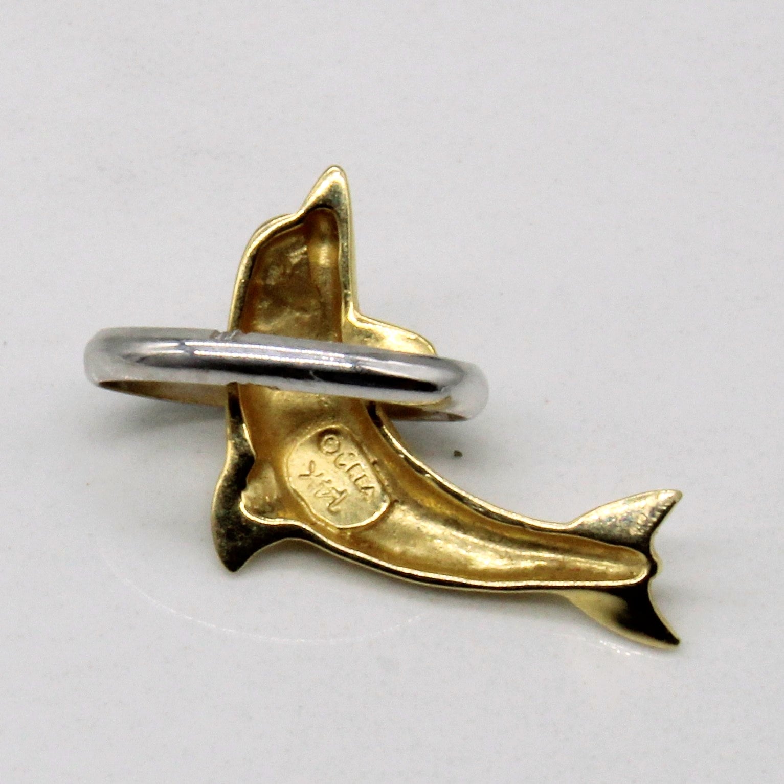 14k Two Tone Gold Dolphin Pendant