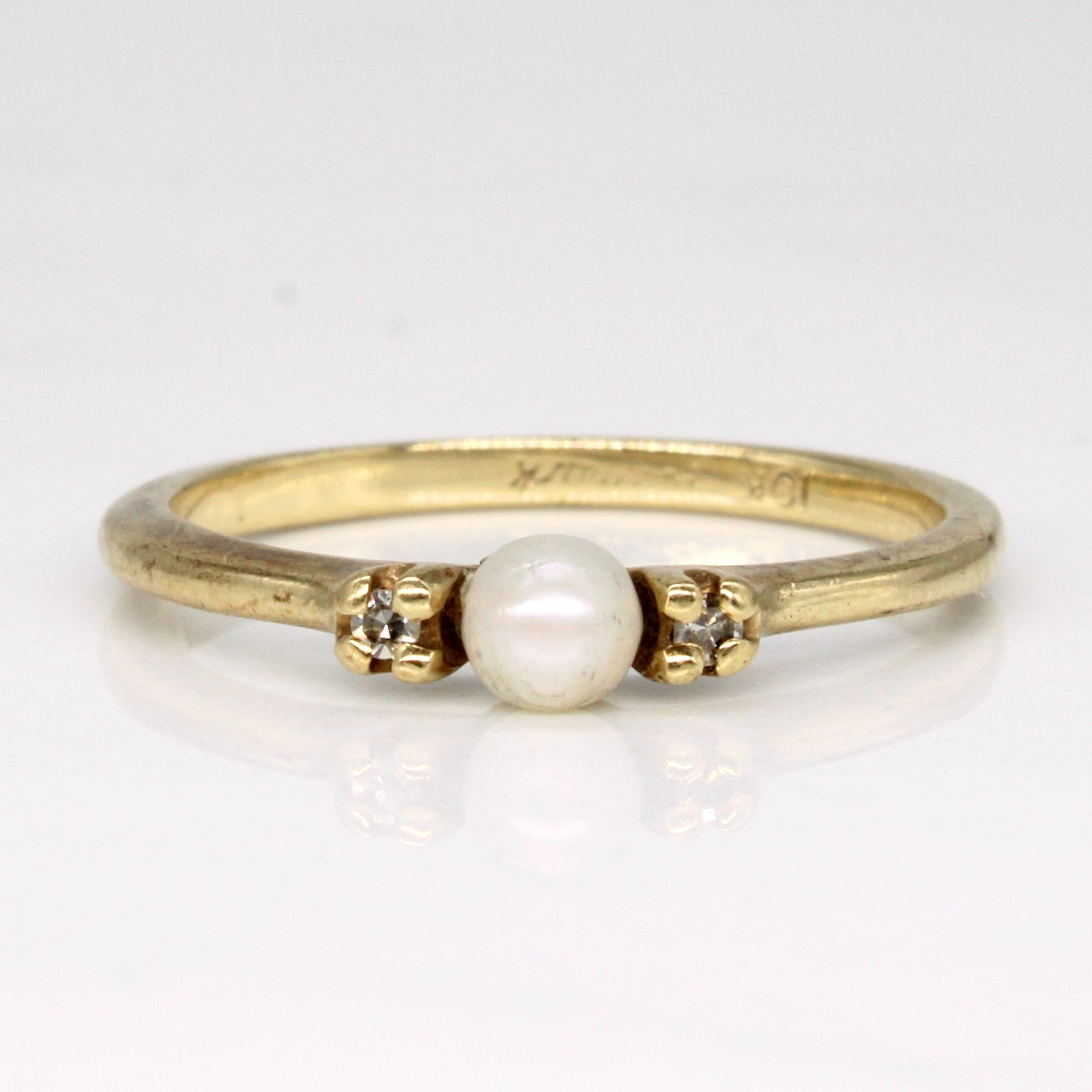 Bague perle et diamant | 0,01 ct | Taille 5,75 | 
