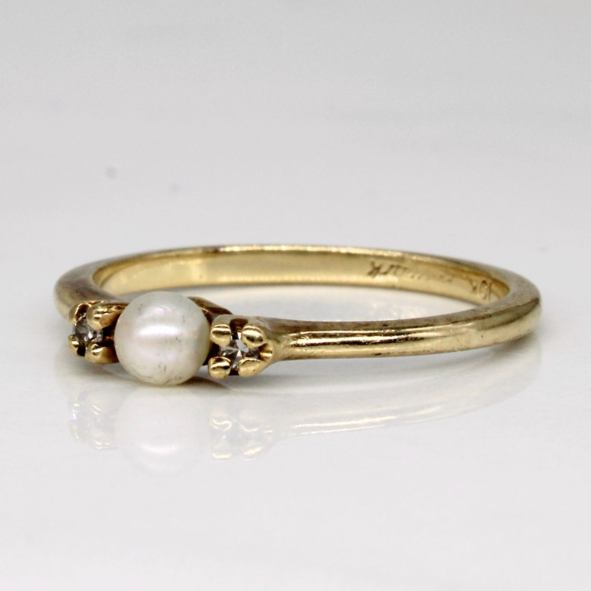 Bague perle et diamant | 0,01 ct | Taille 5,75 | 