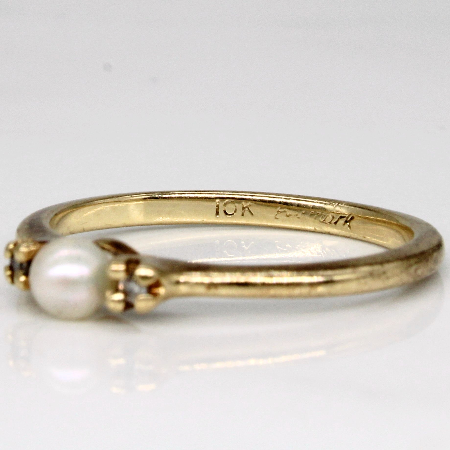Bague perle et diamant | 0,01 ct | Taille 5,75 | 