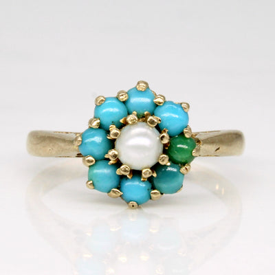 1969 London Turquoise & Pearl Cocktail Ring | 0.25ctw | SZ 5 |