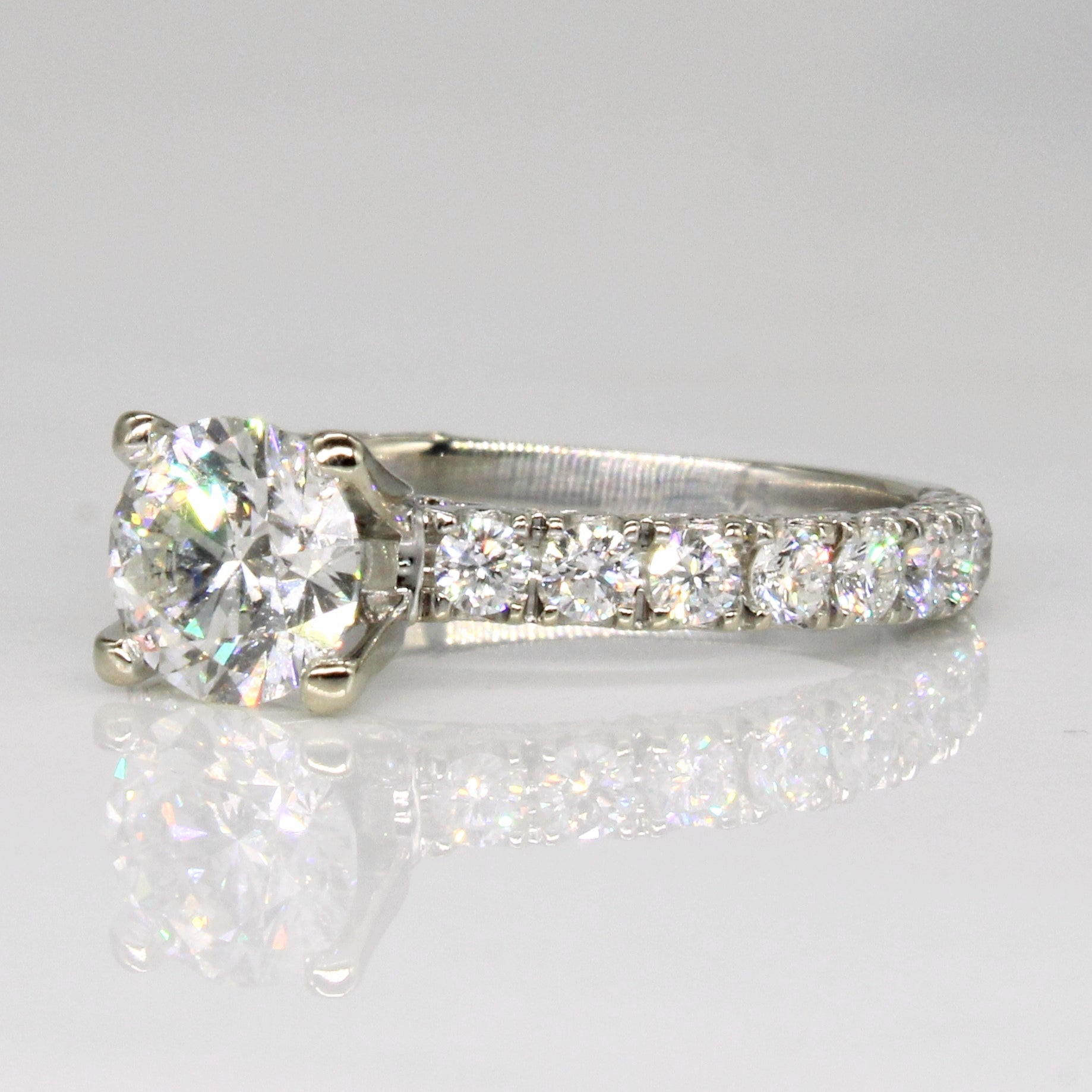 GIA Certified Solitaire with Accent Diamonds 18k Ring | 1.49ctw VS1 F EX | SZ 6.25 |