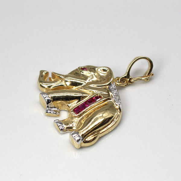 Ruby & Diamond Gold Elephant Pendant | 0.16ctw | 0.02ctw |