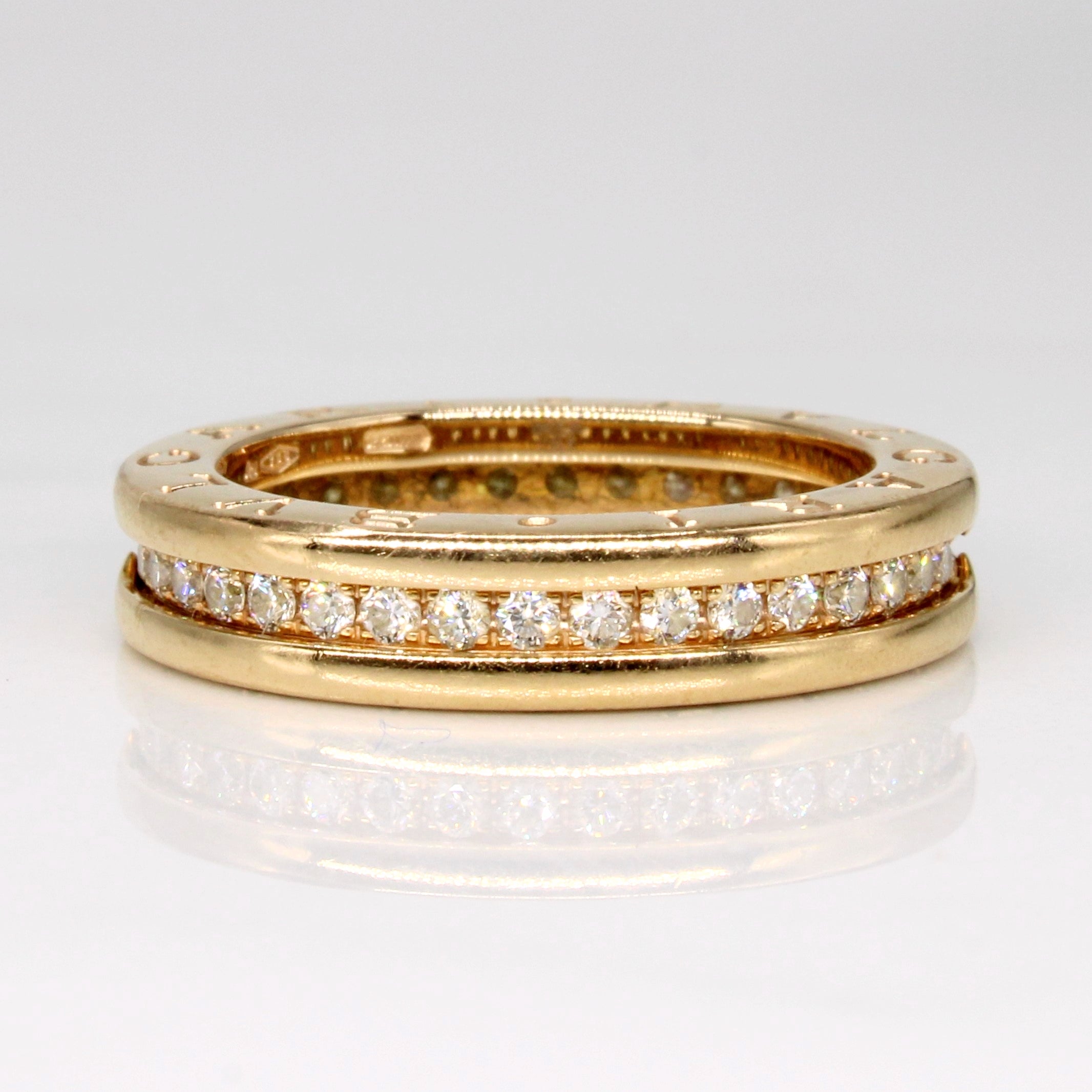 'BVLGARI' One-Band Diamond Rose Gold 18k Ring SZ