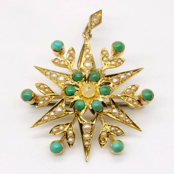 Vintage Turquoise & Pearl Brooch & Pendant | 0.70ctw |