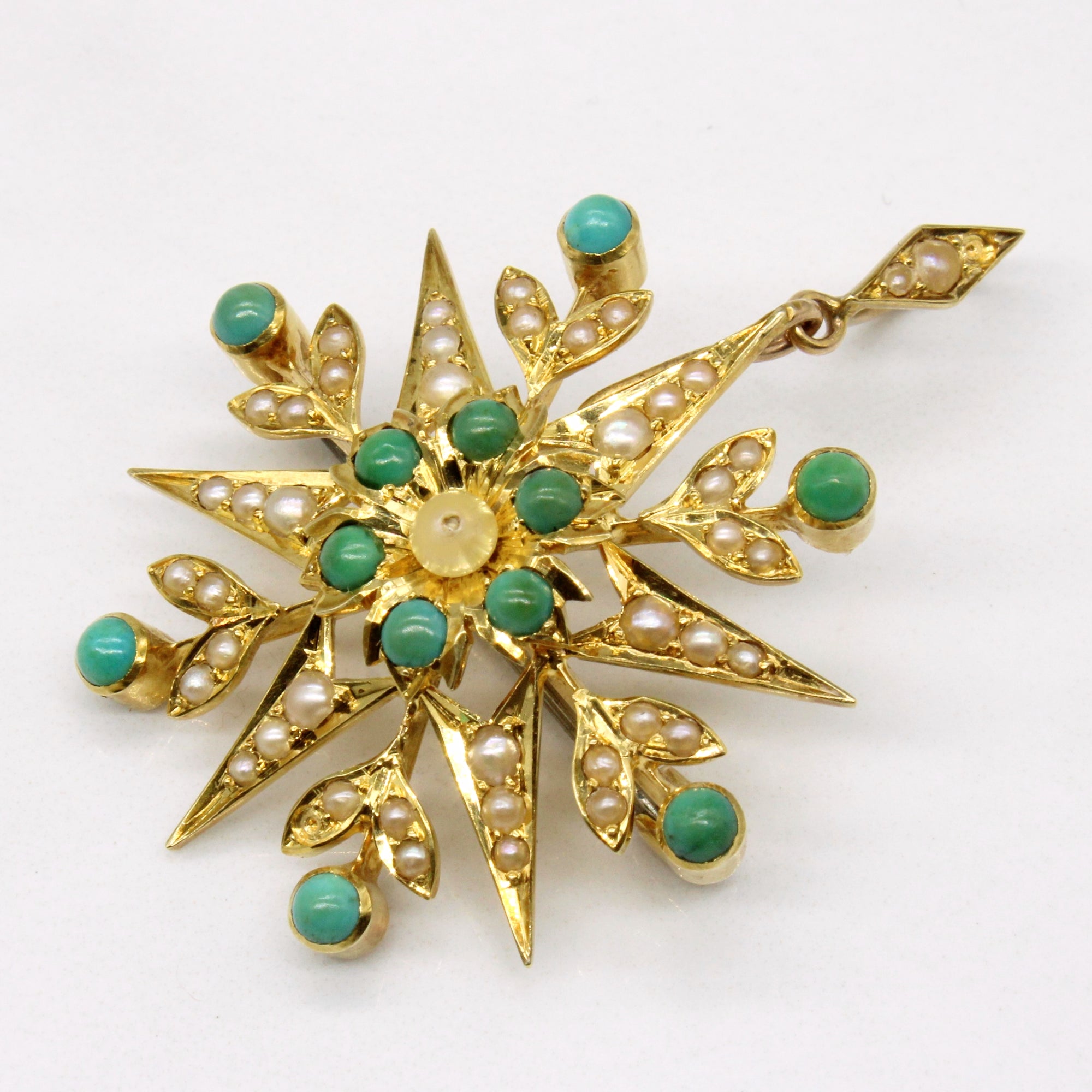 Vintage Turquoise & Pearl Brooch & Pendant | 0.70ctw |