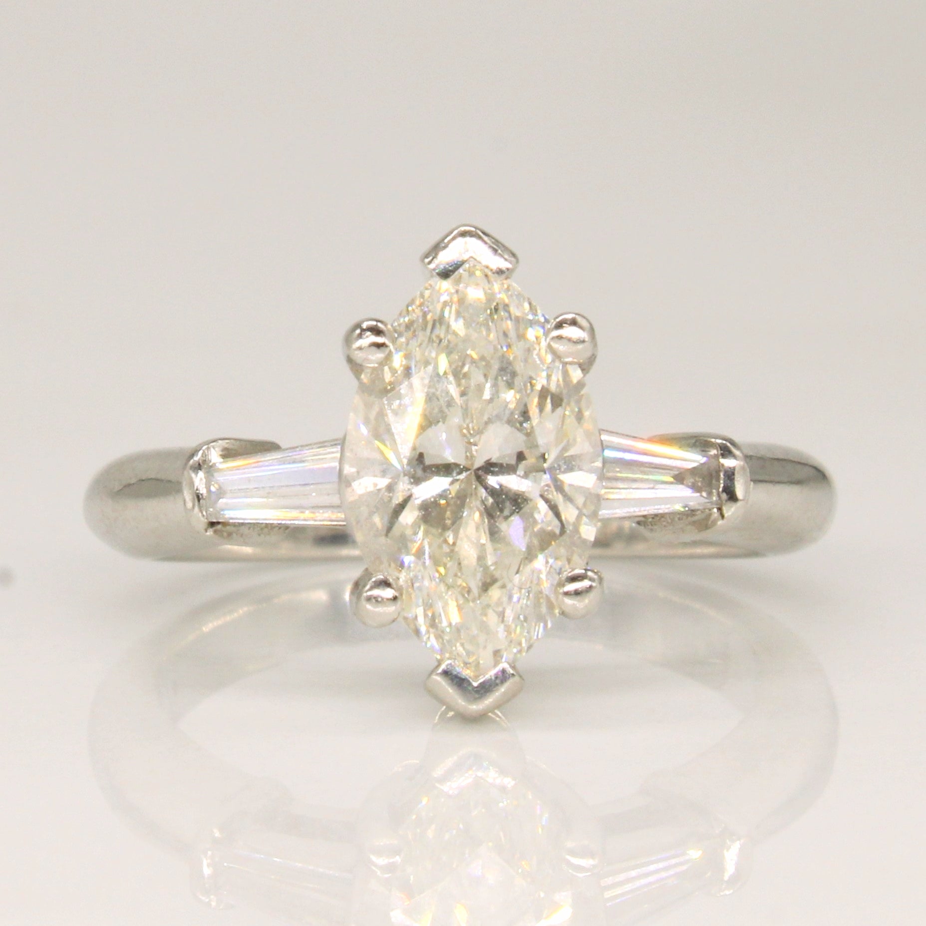 Solitaire Marquise Canadian Diamond Engagement Platinum Ring | 1.66ct, 0.2ctw | SZ 5 |