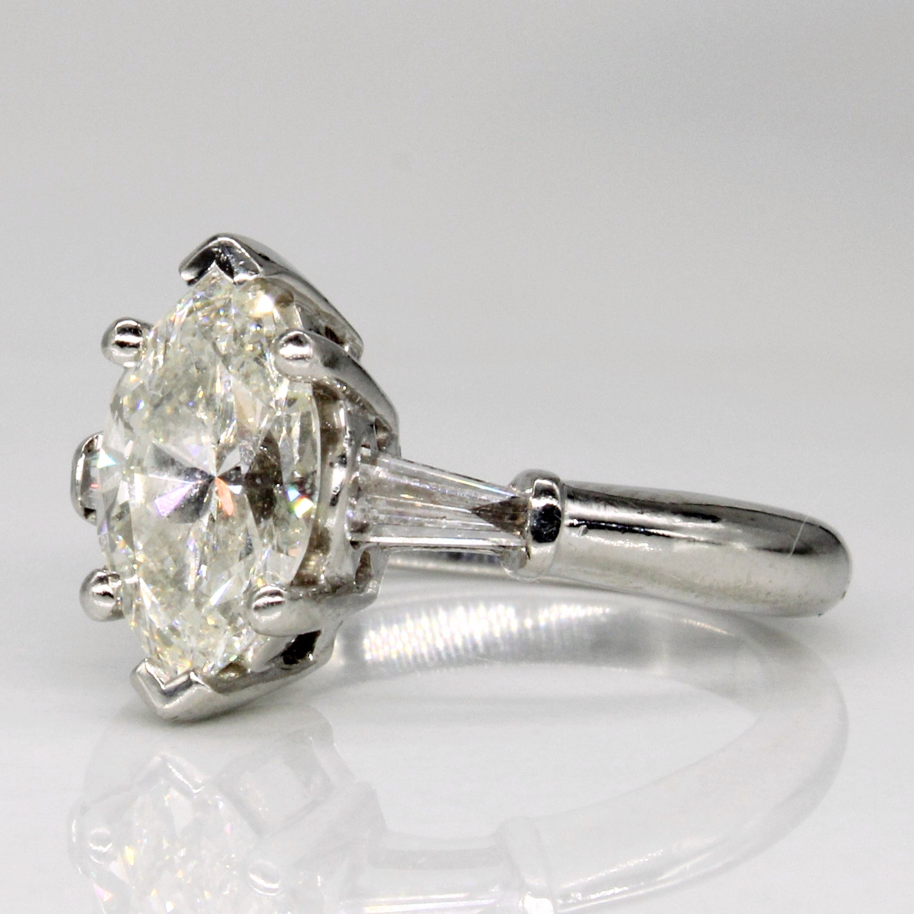 Solitaire Marquise Canadian Diamond Engagement Platinum Ring | 1.66ct, 0.2ctw | SZ 5 |