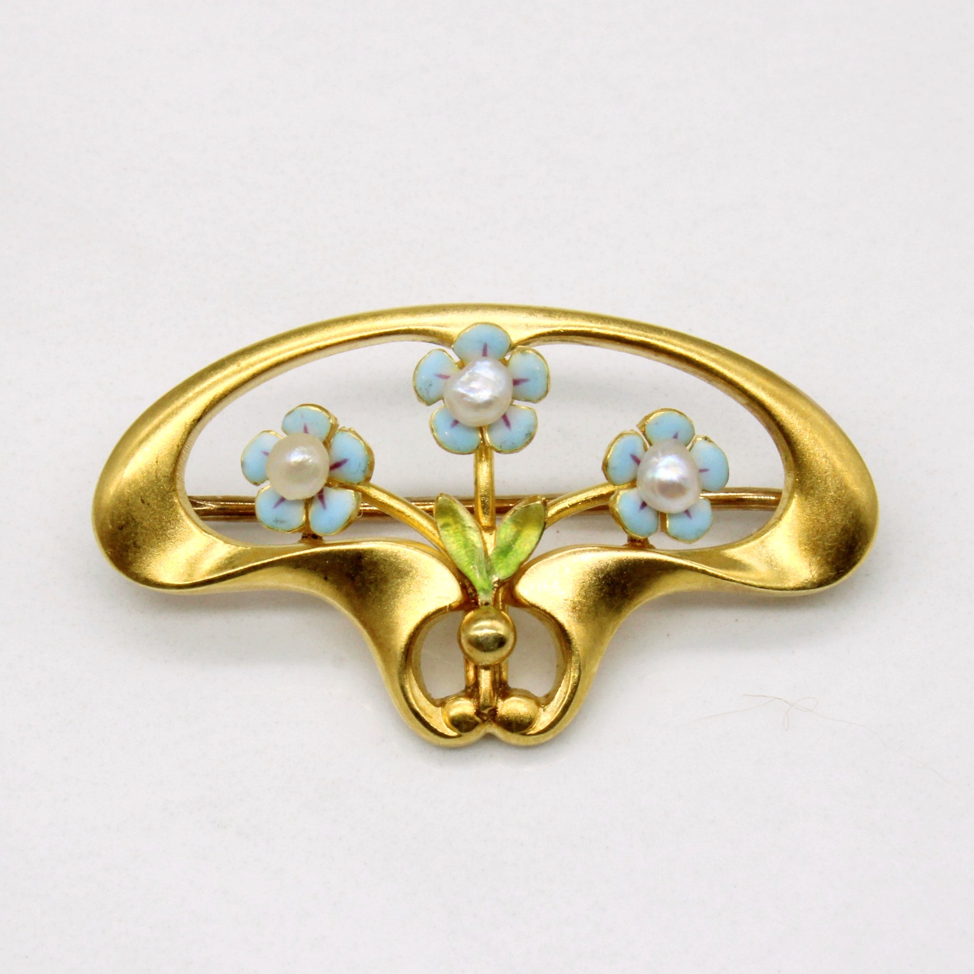 Vintage Forget Me Not Pearl & Enamel Flower Brooch