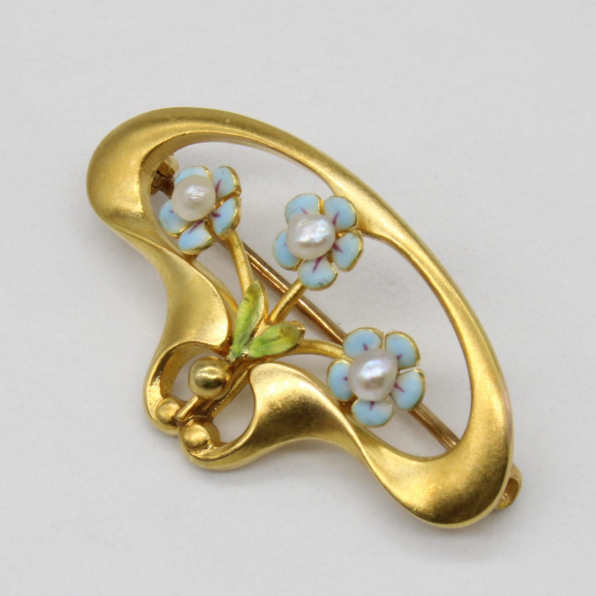 Vintage Forget Me Not Pearl & Enamel Flower Brooch