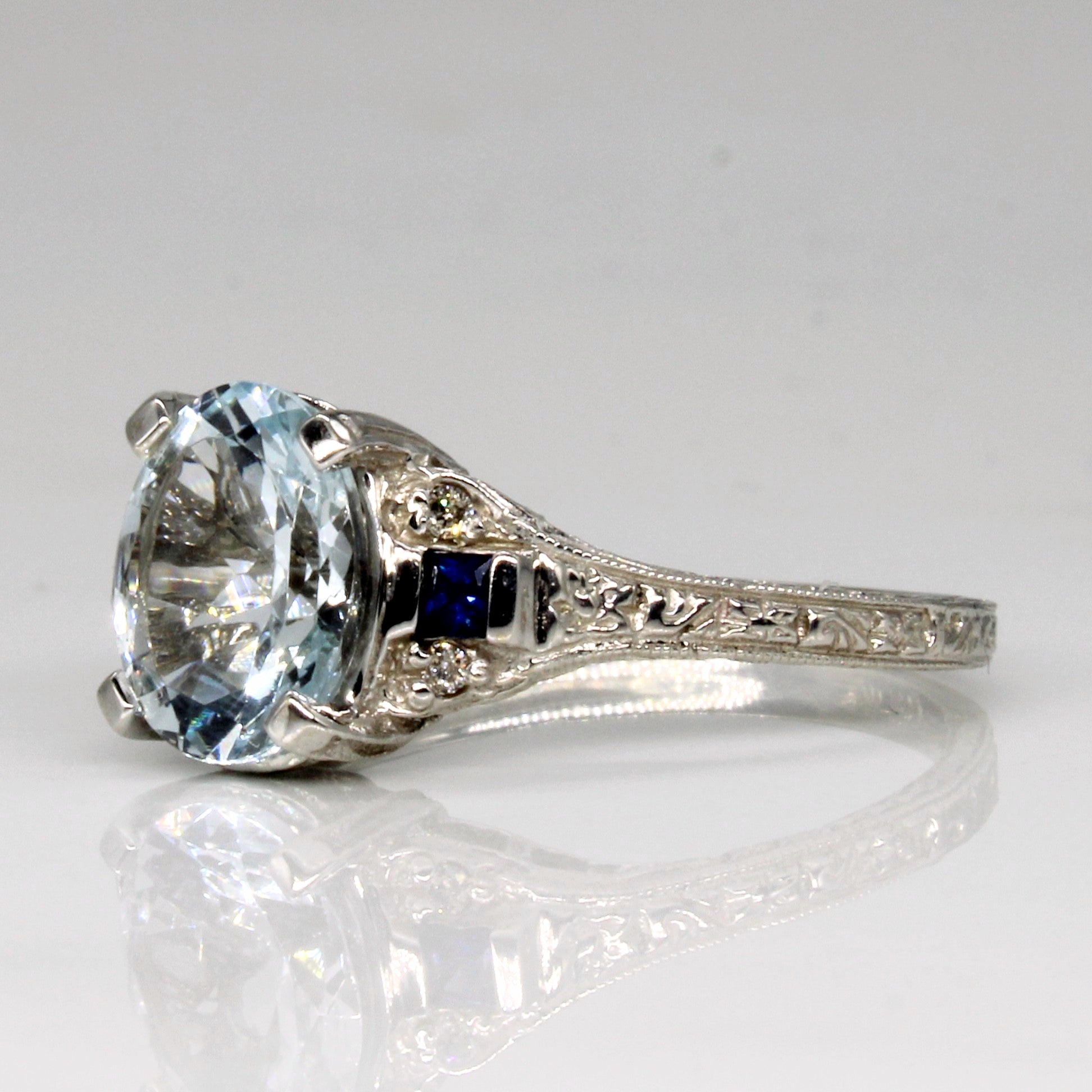 Aquamarine & Sapphire Cocktail Ring | 2.00ct, 0.14ctw | SZ 9 |