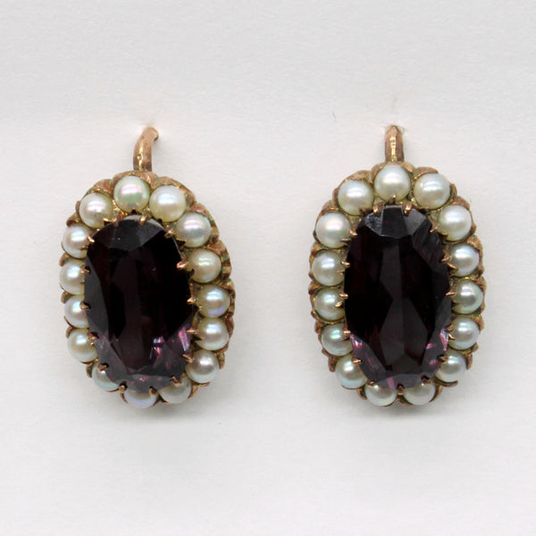 Vintage Synthetic Colour Change Sapphire & Natural Pearl Drop Earrings | 6.20ctw |