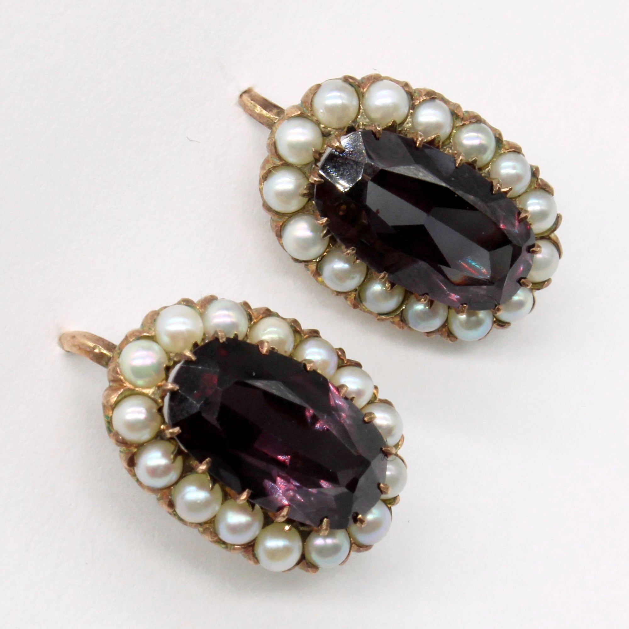 Vintage Synthetic Colour Change Sapphire & Natural Pearl Drop Earrings | 6.20ctw |