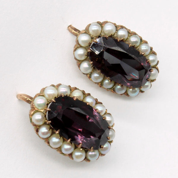 Vintage Synthetic Colour Change Sapphire & Natural Pearl Drop Earrings | 6.20ctw |