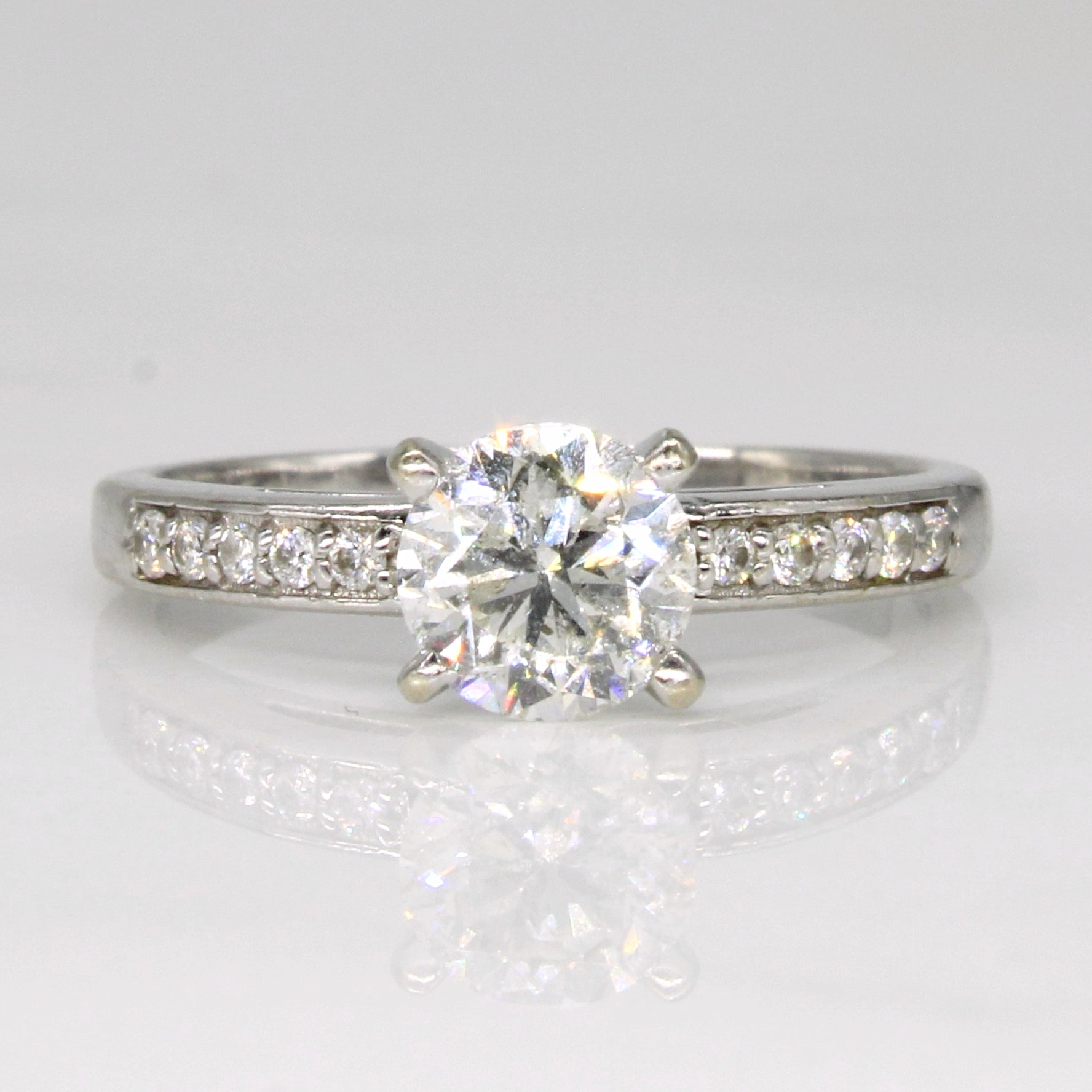 Solitaire Diamond with Accent Stones 14k Ring | 0.9 ctw, 0.1ctw | SZ 5.75