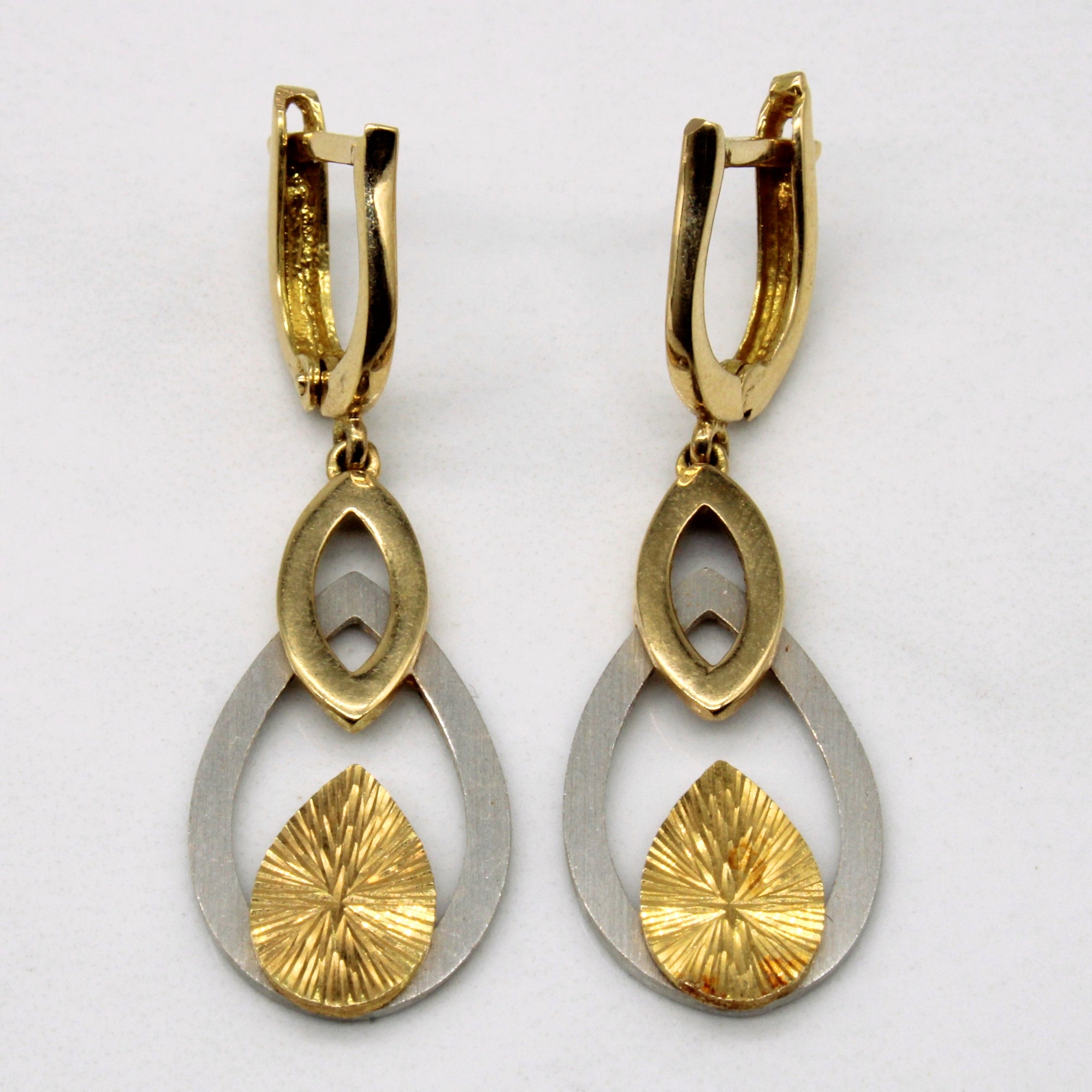 18k Two Tone Gold Drop Earrings