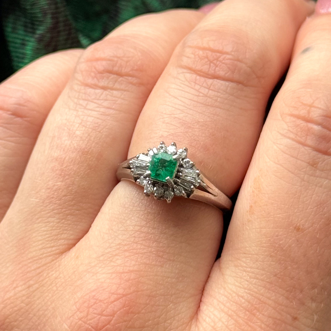 High Set Emerald & Diamond Ring | 0.39ct, 0.31ctw | SZ 6.25 |