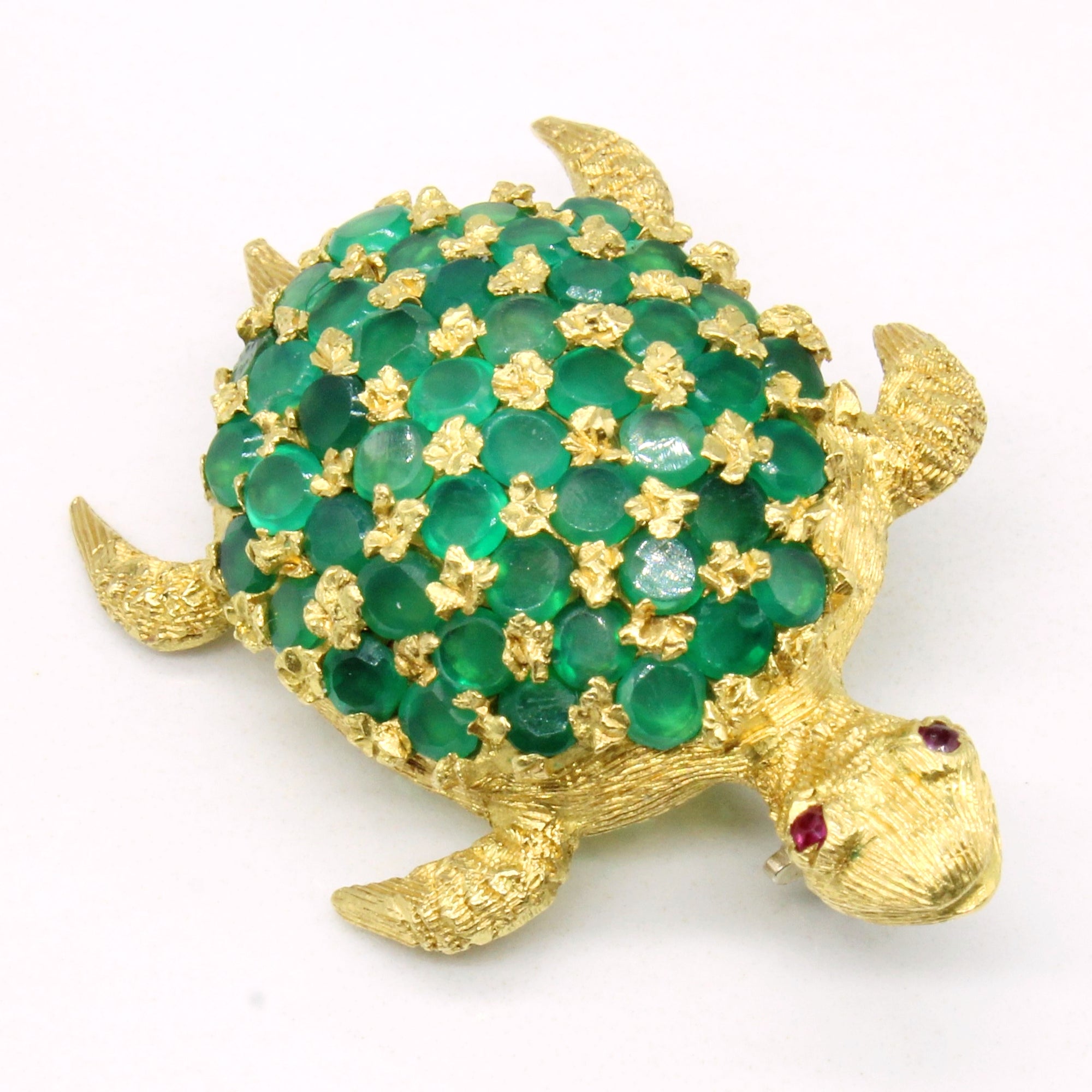 Synthetic Emerald & Ruby Turtle 18k Brooch | 2.64ctw, 0.01ctw |