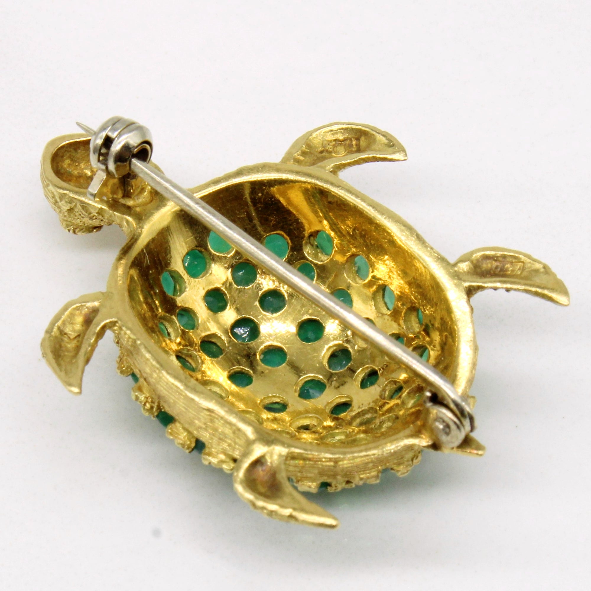 Synthetic Emerald & Ruby Turtle 18k Brooch | 2.64ctw, 0.01ctw |